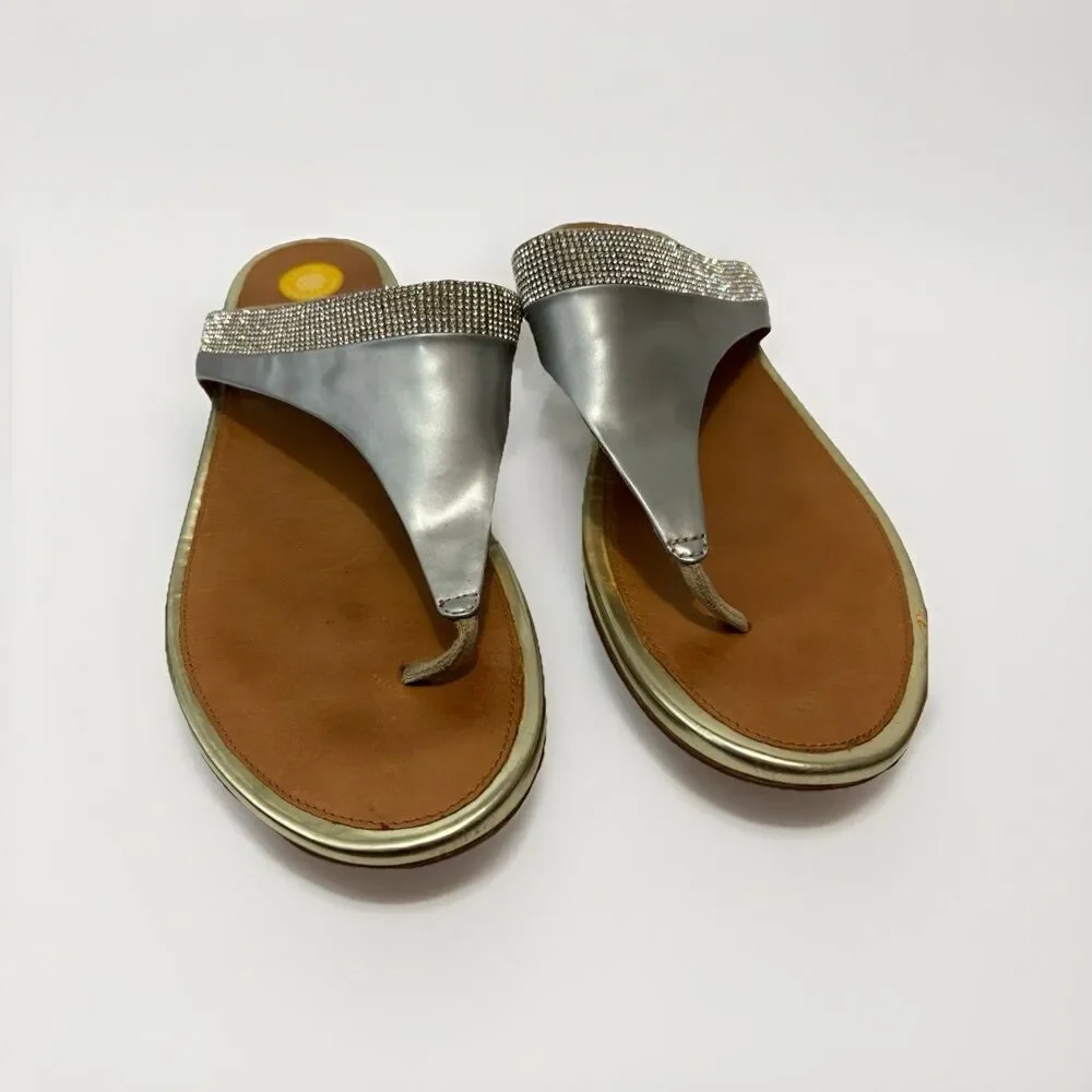 FitFlop Banda Micro-Crystal Sandals Silver Gold Wedge Women’s Size 11 Comfort